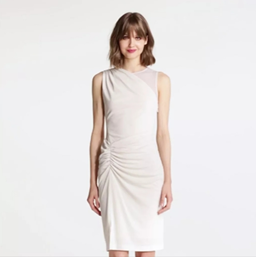 Halston Heritage Sleeve Dress With Sheer Contrast and Side Leg Slit‎ Size 14 New